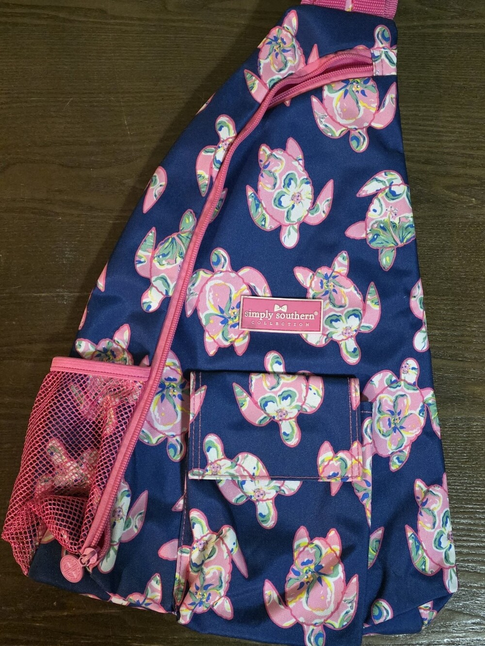Simply Southern Navy Pink Floral Turtle Sling Backpack
